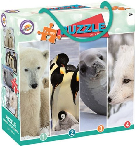 Animale Puzzle cu zăpadă 4x100 bucăți