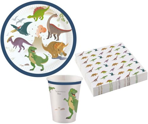 Dinozaur Happy set de petrecere cu 36 de piese și farfurii de 18 cm