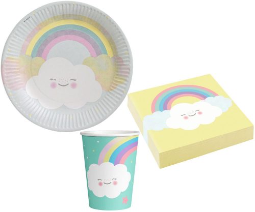 Curcubeu Rainbow and Cloud Și Set de petrecere Nor cu 36 de piese și farfurii de 23 cm