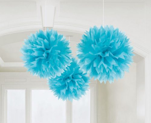 Colorat Caribbean Blue Decorațiuni Pom Pom Suspendate Albastre, Set de 3