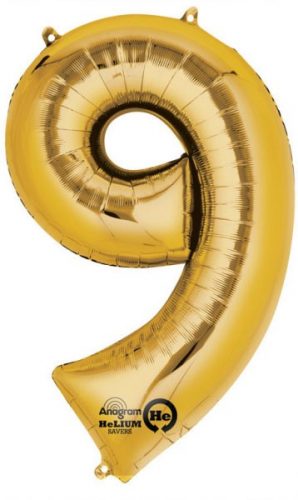 Numere Gold, Balon din folie gigant cifrul 9, 86*55 cm