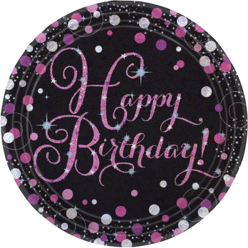 La mulți ani Pink Farfurie de hârtie Happy Birthday 8 buc 23 cm