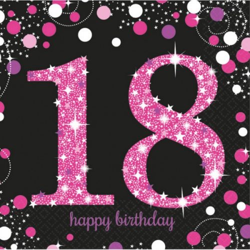 La mulți ani Pink Happy Birthday 18 șervețele, set de 16, 33x33 cm