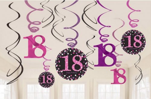 La mulți ani Pink Decorațiune panglică 18 Happy Birthday set de 12 bucăți