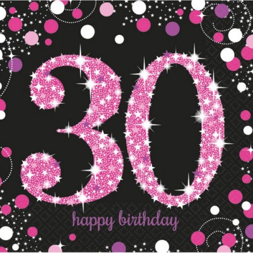 La mulți ani Pink Happy Birthday 30 șervețele 16 buc 33x33 cm