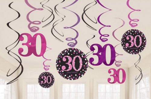 La mulți ani Pink Set Decorativ cu Panglici Happy Birthday 30 de 12 bucăți