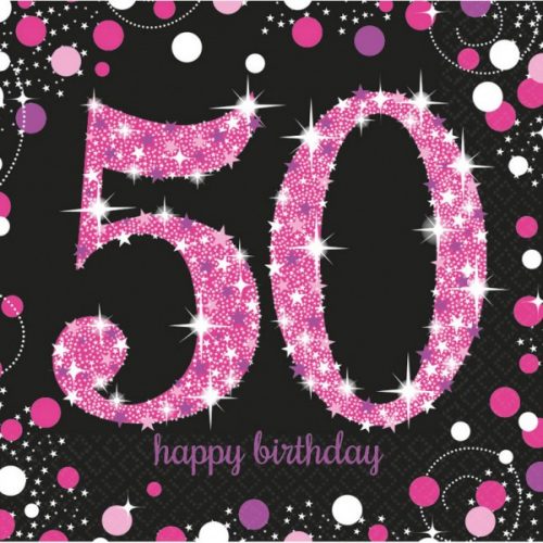 La mulți ani Pink Happy Birthday 50 șervețele 16 buc 33x33 cm