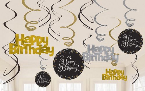 La mulți ani Gold Decor panglică Happy Birthday set de 12 bucăți