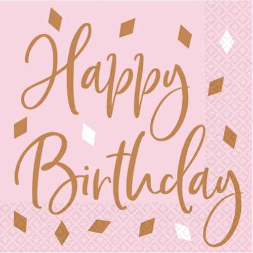 La mulți ani Blush Șervețel Happy Birthday, set de 16, 33x33 cm