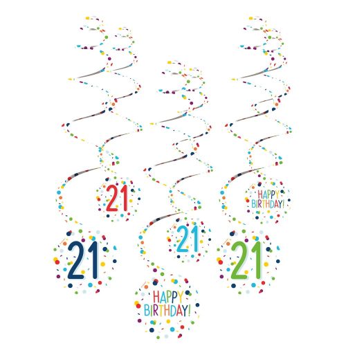 La mulți ani Set de decorațiuni cu panglică Happy Birthday 21 cu confetti, 6 buc