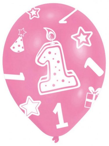 Prima zi de naștere pink balon, balon 6 pieces 11 inch (27,5 cm)