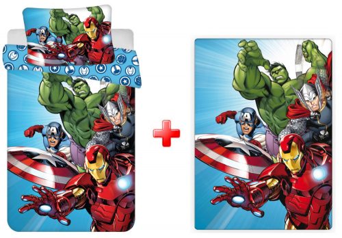 Avengers Light Blue set de lenjerie de pat pentru copii și pătură din polar