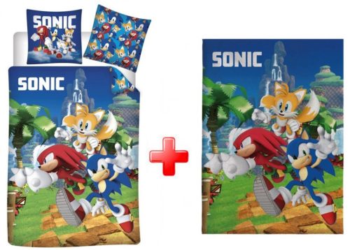 Sonic Ariciul Speedy Dreams Set de lenjerie de pat și pătură fleece pentru copii Sonic ariciul