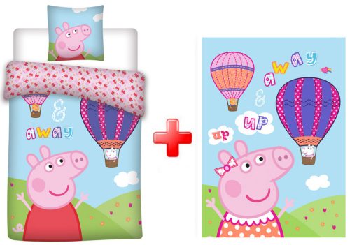 Purcelușa Peppa Hot Air Balloon set de lenjerie de pat pentru copii și pătură polar