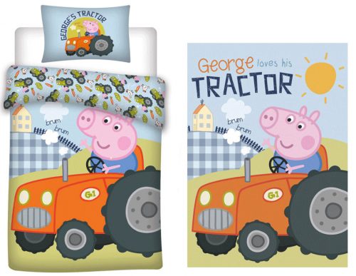 Purcelușa Peppa Tractorul lui George set de lenjerie de pat pentru copii și pătură polară