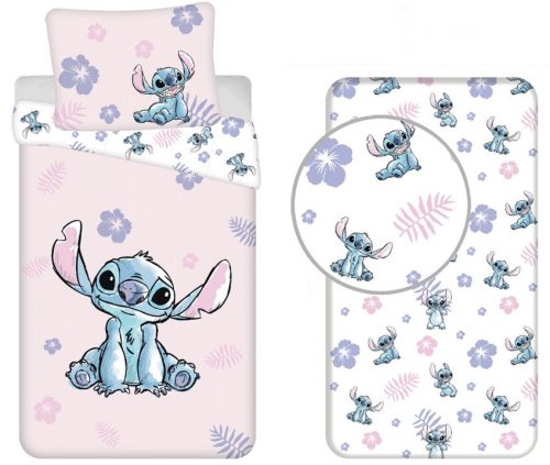 Disney Lilo și Stitch Set de lenjerie de pat și cearșaf cu elastic roz