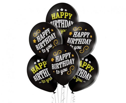 La mulți ani Black Balon Happy Birthday, 6 buc 12 inch (30cm)