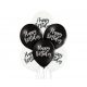 La mulți ani Balon Black White Happy Birthday, 6 buc 12 inch (30cm)