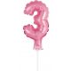 Numere Pink Balon folie roz numărul 3 pentru tort 13 cm