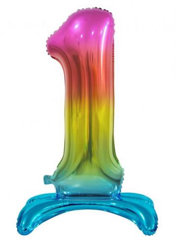 Numere Rainbow Balon din folie numărul 1 colorat cu bază 74 cm