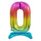 Numere Rainbow Balon din folie cu numărul 0 colorat și bază de 74 cm