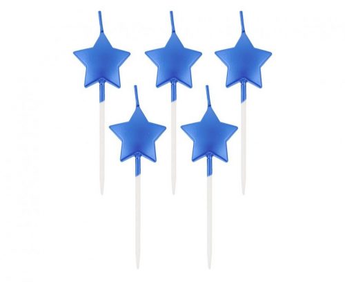 Stea Metallic Blue Star, lumânare de tort albastră, set lumânări 5 bucăți