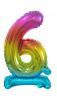 Numere Rainbow Balon mini din folie colorat cu numărul 6 și suport 38 cm