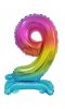 Numere Rainbow Balon mini colorat numărul 9 din folie cu bază 38 cm