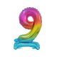 Numere Rainbow Balon mini colorat numărul 9 din folie cu bază 38 cm