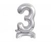 Numere B&C Silver Balon folie mini argintiu numărul 3 cu bază 38 cm