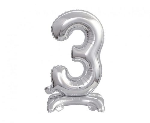 Numere B&C Silver Balon folie mini argintiu numărul 3 cu bază 38 cm