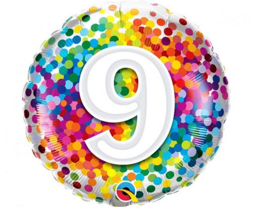 Numere Rainbow Confetti Balon de folie colorat cu numărul 9 de 46 cm