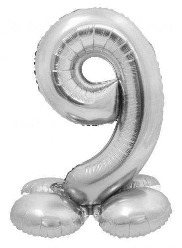 Numere Silver Balon din folie argintie numărul 9 cu bază 72 cm