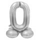 Numere Silver Balon din folie argintie forma de 0 cu suport 72 cm