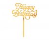 La mulți ani Happy Birthday Gold, Decorațiune pentru tort aurie 15 cm