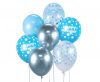 Colorat Happy Birthday Argintiu-Albastru, Set de baloane argintiu-albastru 7 buc 30cm (12 inch)