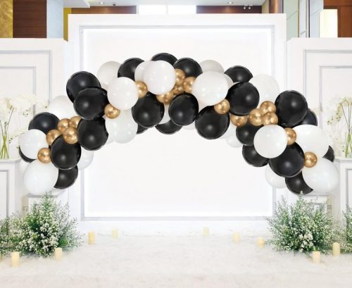 Colorat White-Gold-Black balon, set ghirlandă de baloane 70 bucăți