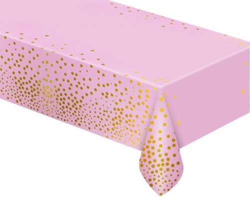 La mulți ani B&C Gold Dots Față de masă din folie roz 137x183 cm