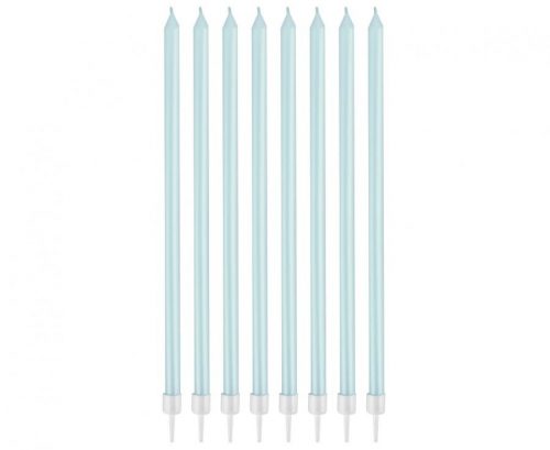 Colorat Pearly Light Blue, Set de 8 lumânări pentru torturi albastre