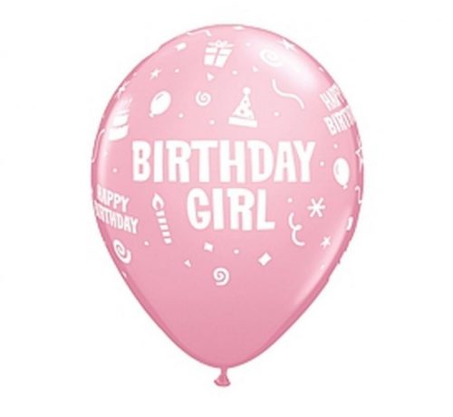 La mulți ani Pink Balon Happy Birthday Girl, set de 6 buc, 11 inch (28 cm)