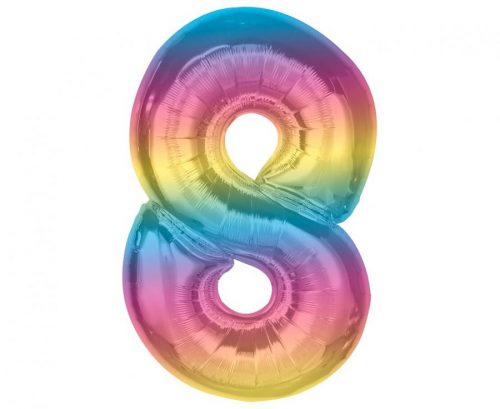 Numere Rainbow Balon din folie, numărul 8 colorat, 92 cm