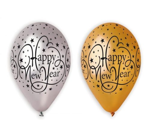 An Nou Fericit! Happy New Year Gold Silver balon, set de 6 bucăți 12 inch (30 cm)