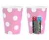 Colorat Pink Polka Dots Set de 6 pahare de hârtie roz, 270 ml