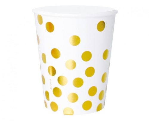 Colorat Gold Dots White Pahare de hârtie cu buline, set de 6, 270 ml