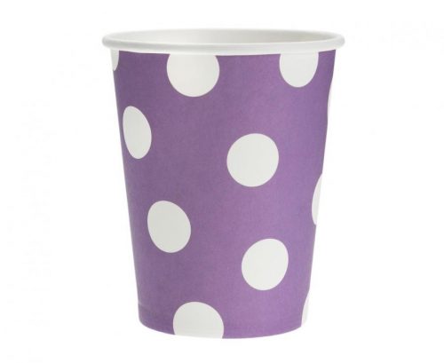 Colorat Purple Polka Dots Set de 6 pahare de hârtie mov, 270 ml