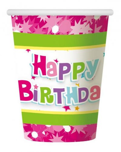 La mulți ani Pink Pahar de hârtie Happy Birthday 6 buc 270 ml