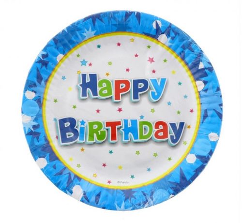 La mulți ani Blue Farfurii de hârtie Happy Birthday set de 6, 18 cm