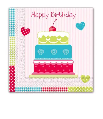 La mulți ani Cake Set de 20 șervețele Happy Birthday 33x33 cm