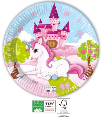 Unicorn Castle Farfurie de hârtie 8 buc 23 cm FSC