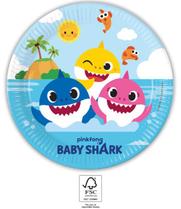 Baby Shark Fun in the Sun farfurie de hârtie 23 cm FSC, set de 8